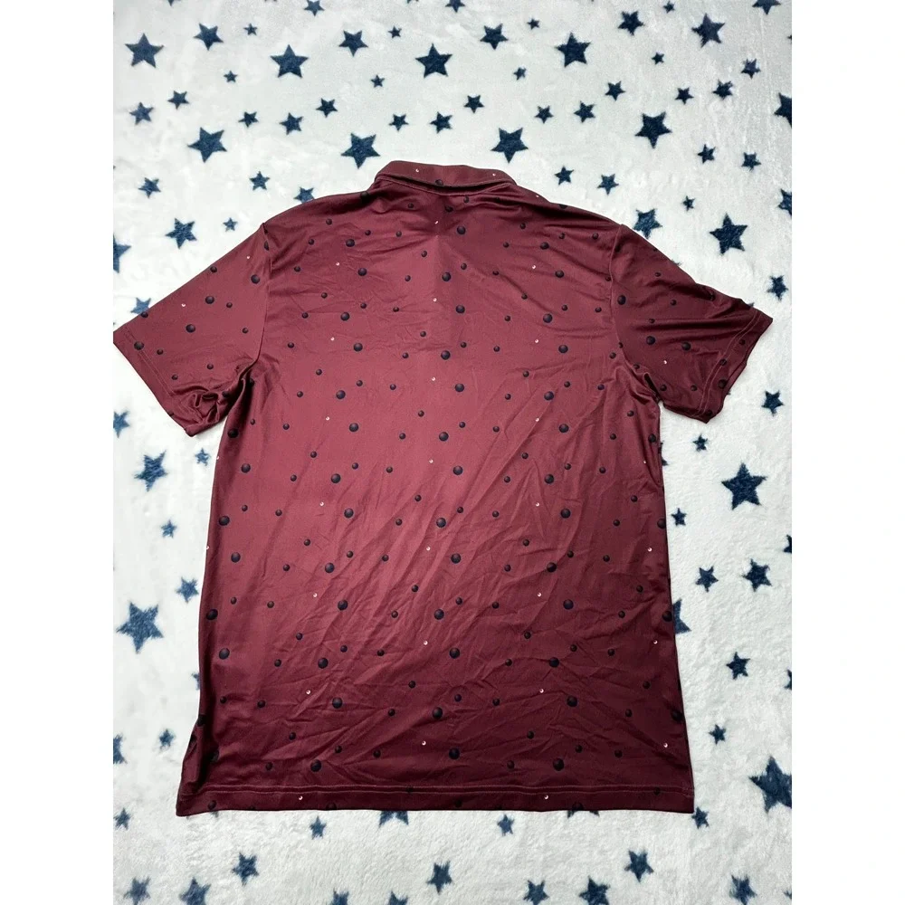 NWT Adidas Golf Polo Shirt Mens Medium Burgundy Dot Print Performance Golf